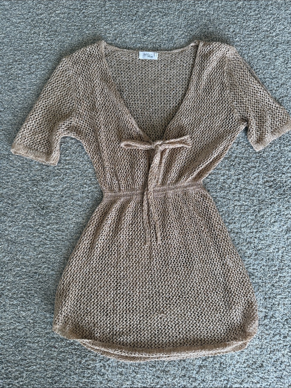 Amaryllis Open-Weave Tie-Front Swim Coverup in Taupe